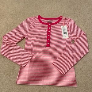 Vineyard Vines Pink White Stripes Henley Long Sleeve Button Tee Size M 10-12